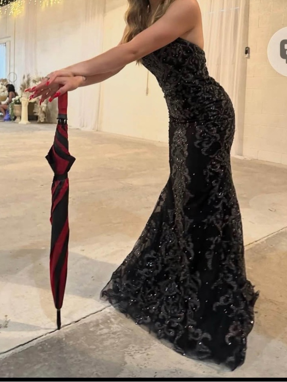 Black Strapless Sequin Evening Gown